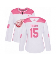 Women's Adidas Detroit Red Wings #15 Chris Terry Authentic White Pink Fashion NHL Jersey