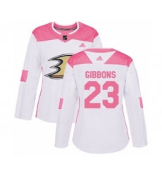 Women's Adidas Anaheim Ducks #23 Brian Gibbons Authentic White Pink Fashion NHL Jersey