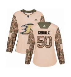 Women's Adidas Anaheim Ducks #50 Benoit-Olivier Groulx Authentic Camo Veterans Day Practice NHL Jersey