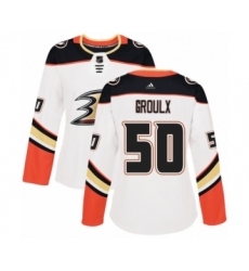 Women's Adidas Anaheim Ducks #50 Benoit-Olivier Groulx Authentic White Away NHL Jersey