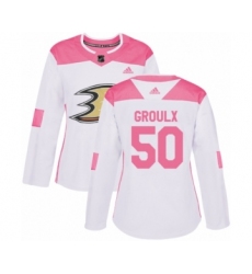 Women's Adidas Anaheim Ducks #50 Benoit-Olivier Groulx Authentic White Pink Fashion NHL Jersey