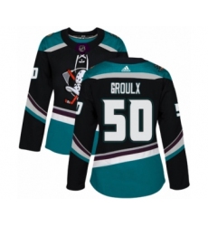 Women's Adidas Anaheim Ducks #50 Benoit-Olivier Groulx Premier Black Teal Alternate NHL Jersey
