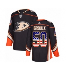 Youth Adidas Anaheim Ducks #50 Benoit-Olivier Groulx Authentic Black USA Flag Fashion NHL Jersey