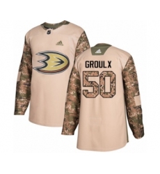 Youth Adidas Anaheim Ducks #50 Benoit-Olivier Groulx Authentic Camo Veterans Day Practice NHL Jersey
