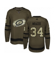 Youth Adidas Carolina Hurricanes #34 Petr Mrazek Authentic Green Salute to Service NHL Jersey