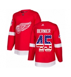 Men's Adidas Detroit Red Wings #45 Jonathan Bernier Authentic Red USA Flag Fashion NHL Jersey