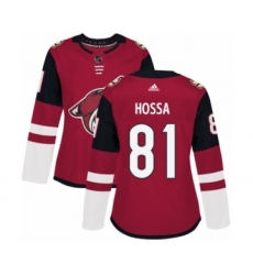 Women's Adidas Arizona Coyotes #81 Marian Hossa Premier Burgundy Red Home NHL Jersey