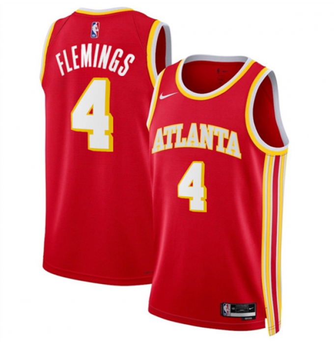 Men's Atlanta Hawks #4 Kingston Flemings Red 2026 Draft Icon Edition Stitched Jersey