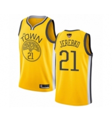 Women's Golden State Warriors #21 Jonas Jerebko Yellow Swingman 2019 Basketball Finals Bound Jersey - Earned Edition