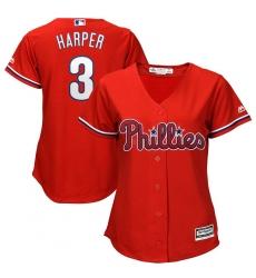 Women's Philadelphia Phillies #3 Bryce Harper Majestic Scarlet Cool Base RED Replica Player Jersey