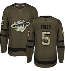 Adidas Minnesota Wild #5 Christian Folin Green Salute to Service Stitched NHL Jersey