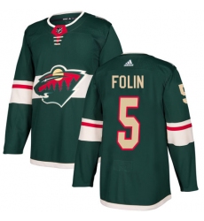 Men's Adidas Minnesota Wild #5 Christian Folin Green Home Authentic Stitched NHL Jersey