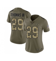 Women's Baltimore Ravens #29 Earl Thomas III Limited Olive Camo Salute to Service Football Jersey