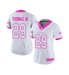 Women's Baltimore Ravens #29 Earl Thomas III Limited White Pink Rush Fashion Football Jersey