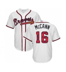 Men's Atlanta Braves #16 Brian McCann Authentic White Team Logo Fashion Cool Base Baseball Jersey