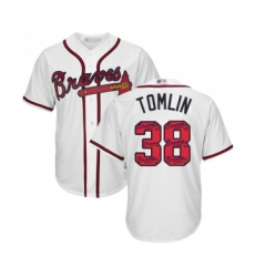 Men's Atlanta Braves #38 Josh Tomlin Authentic White Team Logo Fashion Cool Base Baseball Jersey