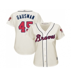 Women's Atlanta Braves #45 Kevin Gausman Replica Cream Alternate 2 Cool Base Baseball Jersey