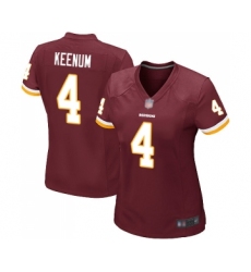Women's Washington Redskins #4 Case Keenum Game Burgundy Red Team Color Football Jerseys