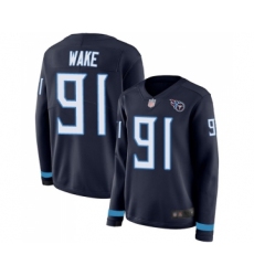 Women's Tennessee Titans #91 Cameron Wake Limited Navy Blue Therma Long Sleeve Football Jersey