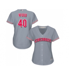 Women's Cincinnati Reds #40 Alex Wood Replica Grey Road Cool Base Baseball Jersey