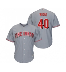 Youth Cincinnati Reds #40 Alex Wood Replica Grey Road Cool Base Baseball Jersey