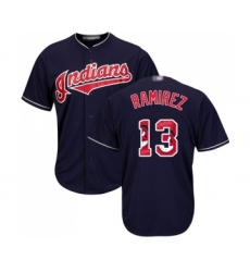 Men's Cleveland Indians #13 Hanley Ramirez Authentic Navy Blue Team Logo Fashion Cool Base Baseball Jersey