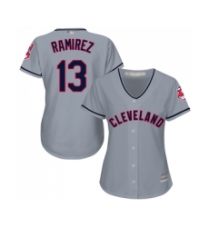Women's Cleveland Indians #13 Hanley Ramirez Replica Grey Road Cool Base Baseball Jersey