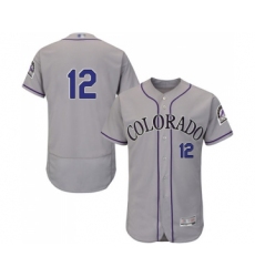 Men's Colorado Rockies #12 Mark Reynolds Grey Road Flex Base Authentic Collection Baseball Jersey