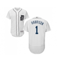 Men's Detroit Tigers #1 Josh Harrison White Home Flex Base Authentic Collection Baseball Jersey