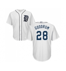 Men's Detroit Tigers #28 Niko Goodrum Replica White Home Cool Base Baseball Jersey