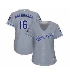 Women's Kansas City Royals #16 Martin Maldonado Replica Grey Road Cool Base Baseball Jersey