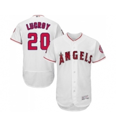 Men's Los Angeles Angels of Anaheim #20 Jonathan Lucroy White Home Flex Base Authentic Collection Baseball Jersey