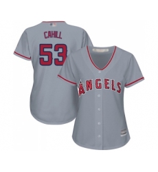Women's Los Angeles Angels of Anaheim #53 Trevor Cahill Replica Grey Road Cool Base Baseball Jersey
