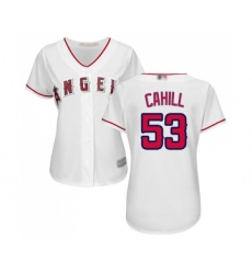 Women's Los Angeles Angels of Anaheim #53 Trevor Cahill Replica White Home Cool Base Baseball Jersey