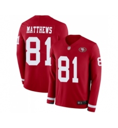 Men's San Francisco 49ers #81 Jordan Matthews Limited Red Therma Long Sleeve Football Jersey