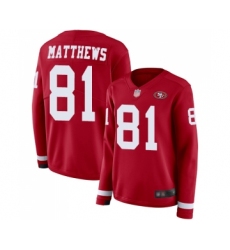 Women's San Francisco 49ers #81 Jordan Matthews Limited Red Therma Long Sleeve Football Jersey