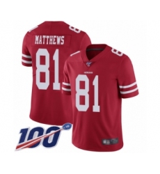 Youth San Francisco 49ers #81 Jordan Matthews Red Team Color Vapor Untouchable Limited Player 100th Season Football Jersey