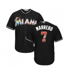Men's Miami Marlins #7 Deven Marrero Authentic Black Team Logo Fashion Cool Base Baseball Jersey