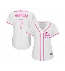 Women's Miami Marlins #7 Deven Marrero Replica White Fashion Cool Base Baseball Jersey