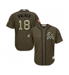Men's Miami Marlins #18 Neil Walker Authentic Green Salute to Service Baseball Jersey
