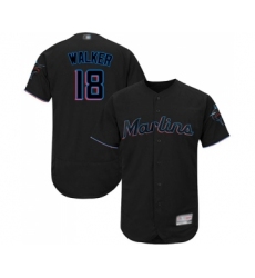 Men's Miami Marlins #18 Neil Walker Black Alternate Flex Base Authentic Collection Baseball Jersey