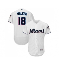 Men's Miami Marlins #18 Neil Walker White Home Flex Base Authentic Collection Baseball Jersey