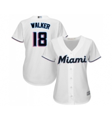 Women's Miami Marlins #18 Neil Walker Replica White Home Cool Base Baseball Jersey