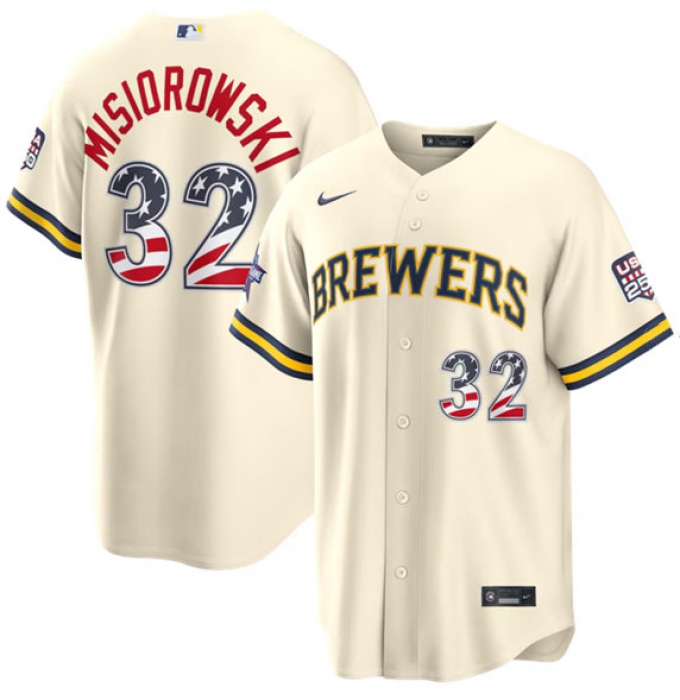 Men's Milwaukee Brewers #32 Jacob Misiorowski Cream 2026 All-Star Edition Stars & Stripes USA 250 Stitched Baseball Jersey