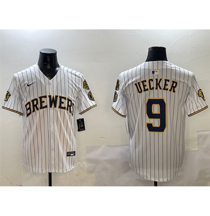 Men's Milwaukee Brewers #9 Bob Uecker White With Home Limited Stitched Baseball Jersey