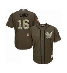 Men's Milwaukee Brewers #16 Ben Gamel Authentic Green Salute to Service Baseball Jersey