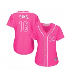 Women's Milwaukee Brewers #16 Ben Gamel Replica Pink Fashion Cool Base Baseball Jersey