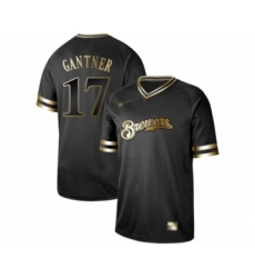 Men's Milwaukee Brewers #17 Jim Gantner Authentic Black Gold Fashion Baseball Jersey