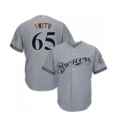 Men's Milwaukee Brewers #65 Burch Smith Replica Grey Road Cool Base Baseball Jersey