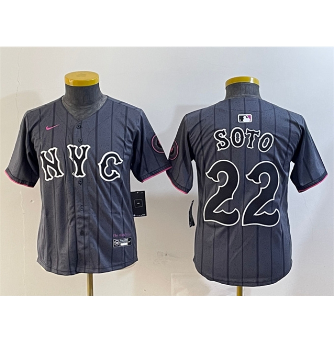 Youth New York Mets #22 Juan Soto Graphite 2024 City Connect Limited Stitched Baseball Jersey